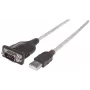 Manhattan USB-A į nuoseklųjį keitiklį laidas, 45 cm, kištukas–kištukas, nuoseklusis/RS232/COM/DB9, FTDI FT232RL lustas, suderinamas su Windows 11 (ir ankstesnėmis OS), juodas/sidabrinis laidas, trejų metų garantija, atitinka ICUSB2321F.