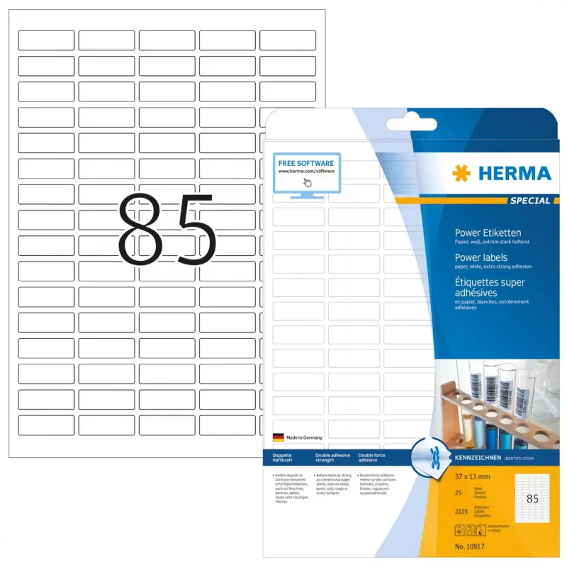 Lipnus spausdintuvo lipdukas HERMA A4 37x13 mm baltas ypač stiprus sukibimas 2125 vnt.