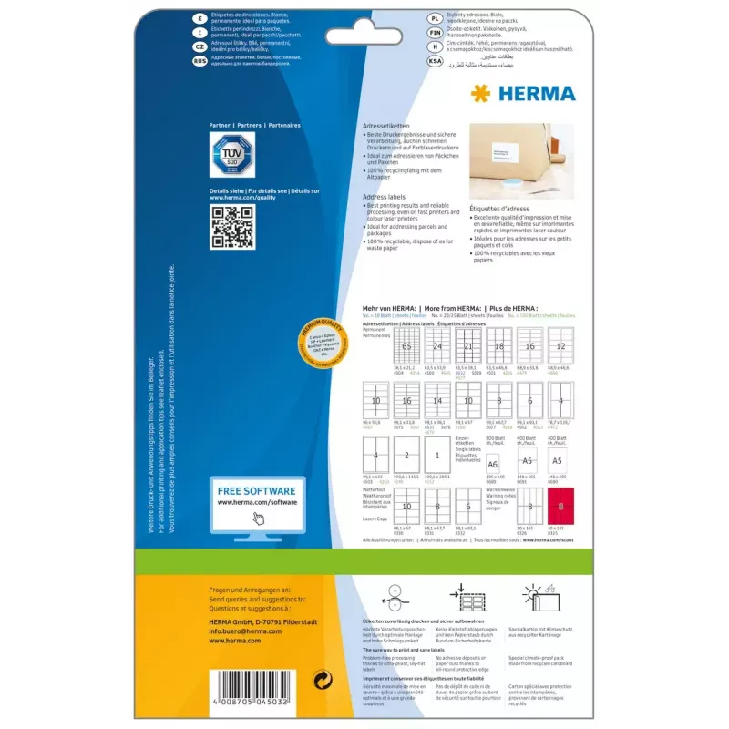Adresų etikečių Premium HERMA 4503 A4 99,1x139 mm 100 vnt.