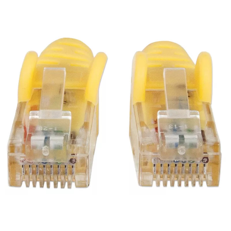 Intellinet tinklo komutacinis kabelis, Cat6, 3 m, geltonas, CCA, U/UTP, PVC, RJ45, paauksuoti kontaktai, neužsikabinanti, su apsauginiu gaubteliu, garantija visam laikui