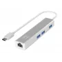 LevelOne Gigabit USB-C tinklo adapteris su USB šakotuvu, laidinis, USB Type-C, Ethernet, 1000 Mbit/s, sidabrinis