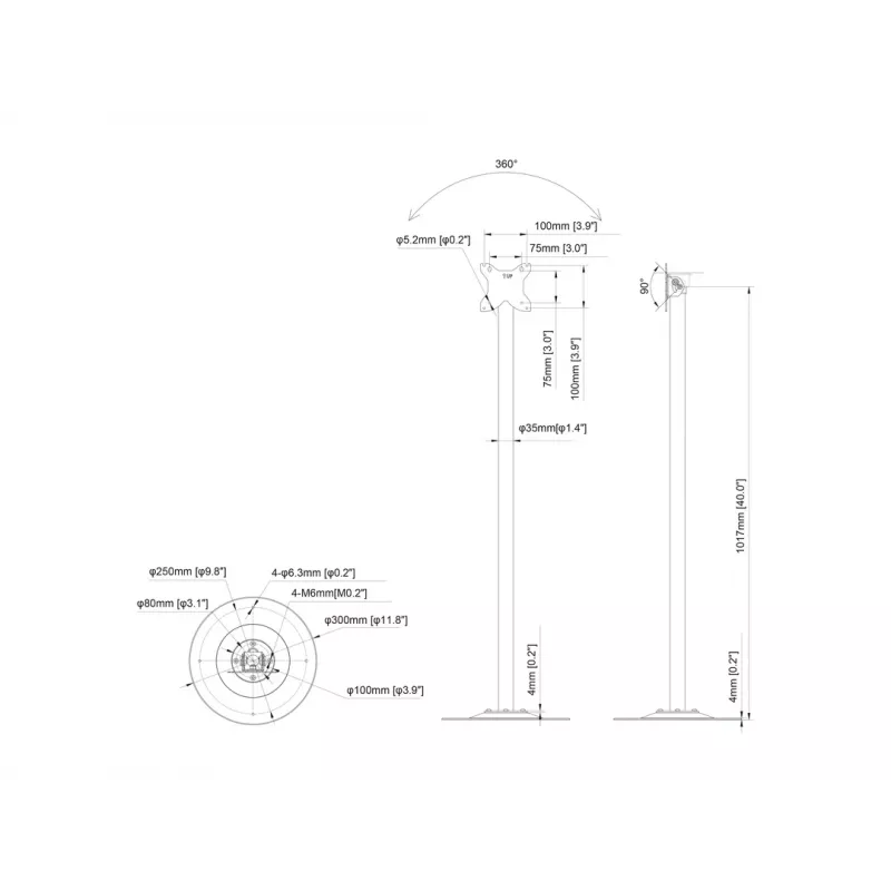 Multibrackets M Pro Series vieno stulpo grindų stovas 10 kg talpos 17.8-76.2 cm
