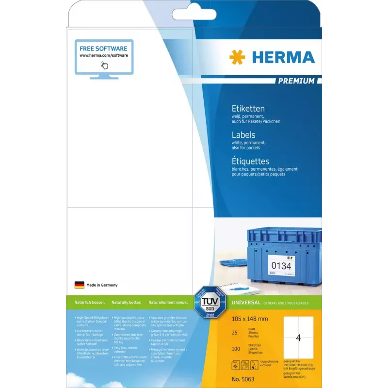 Lipnus spausdintuvo lipdukas HERMA Labels Premium A4 105x148 mm