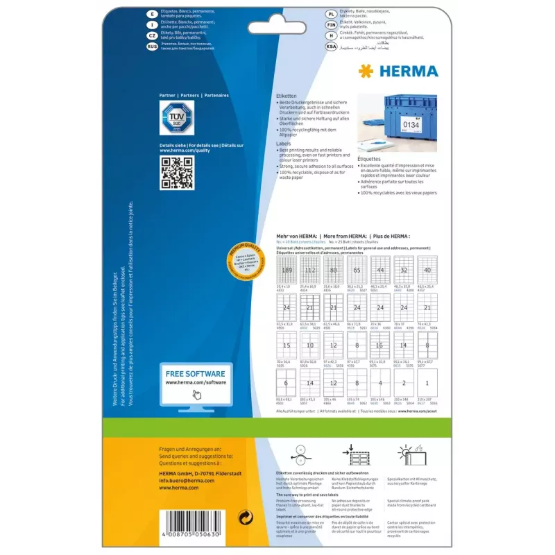 Lipnus spausdintuvo lipdukas HERMA Labels Premium A4 105x148 mm