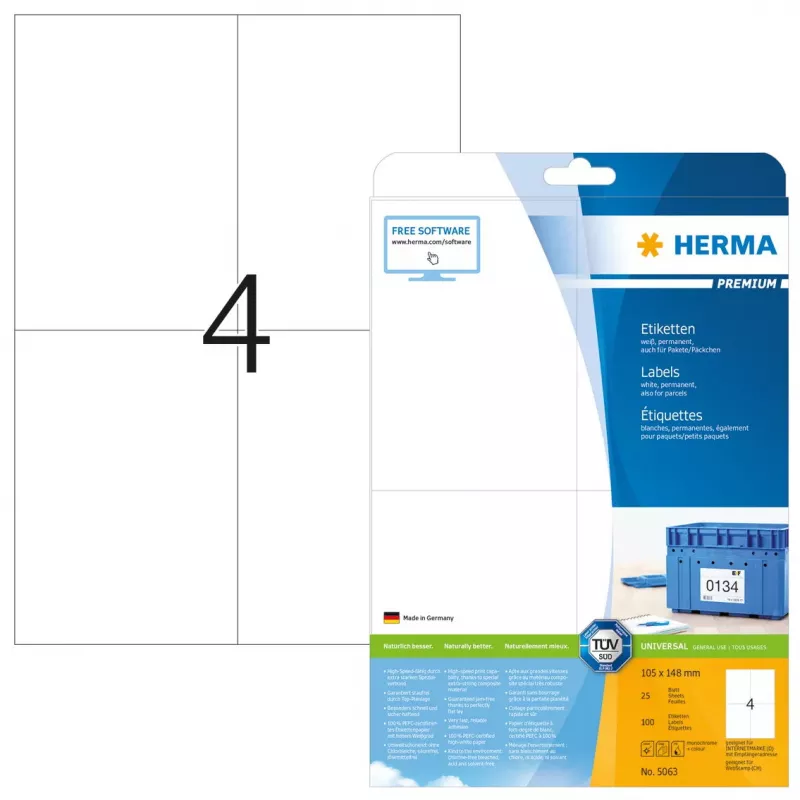 Lipnus spausdintuvo lipdukas HERMA Labels Premium A4 105x148 mm