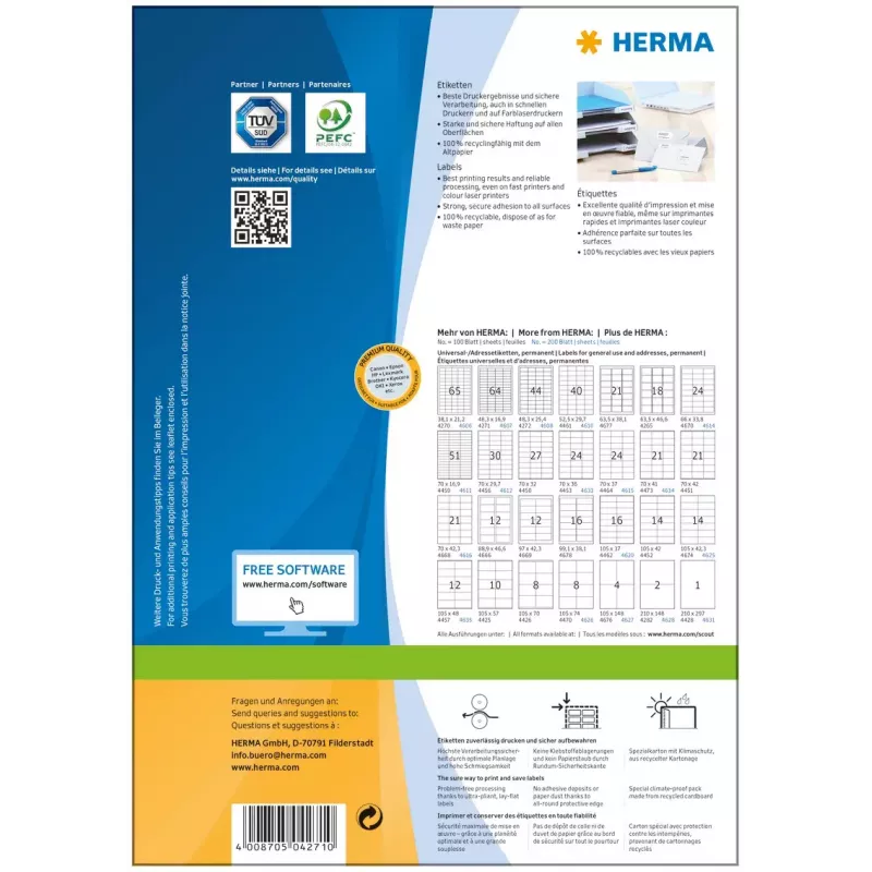 Lipnios spausdintuvo etiketės HERMA Labels Premium A4 48,3x16,9 mm