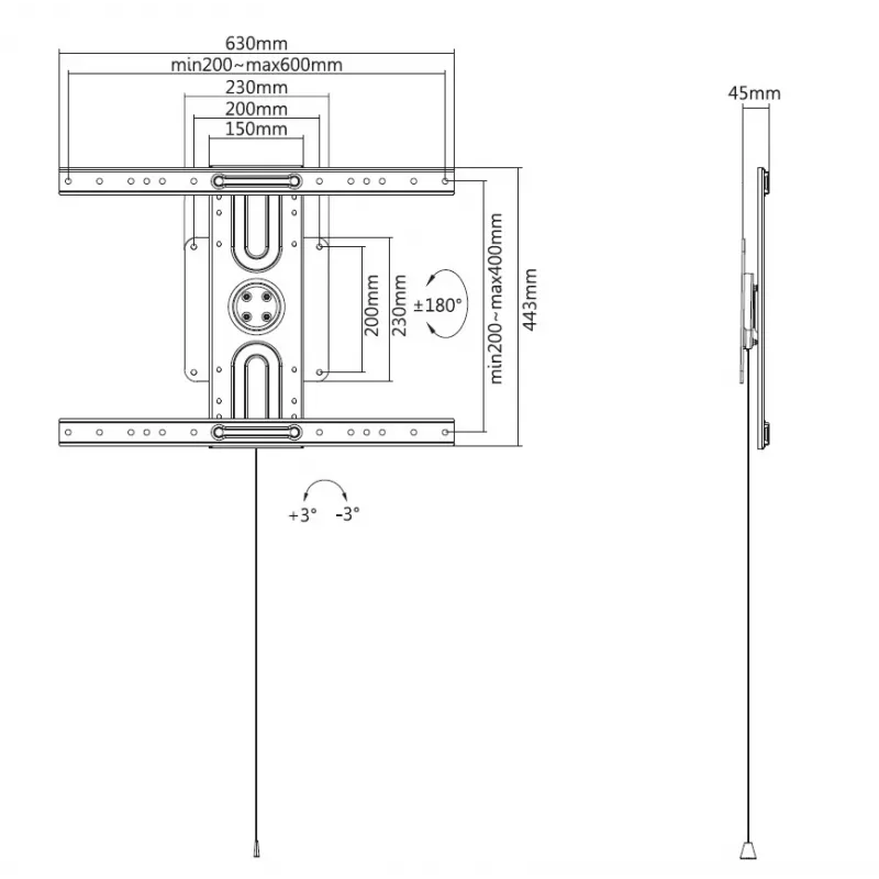 Equip 37 col.–80 col. universalus pasukamas sieninis laikiklis, maks. svoris 50 kg