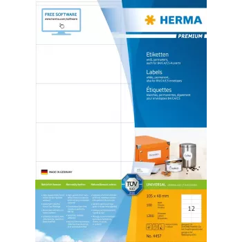 HERMA Premium A4 105x48 mm balto popieriaus matinės etiketės 1200 vnt.