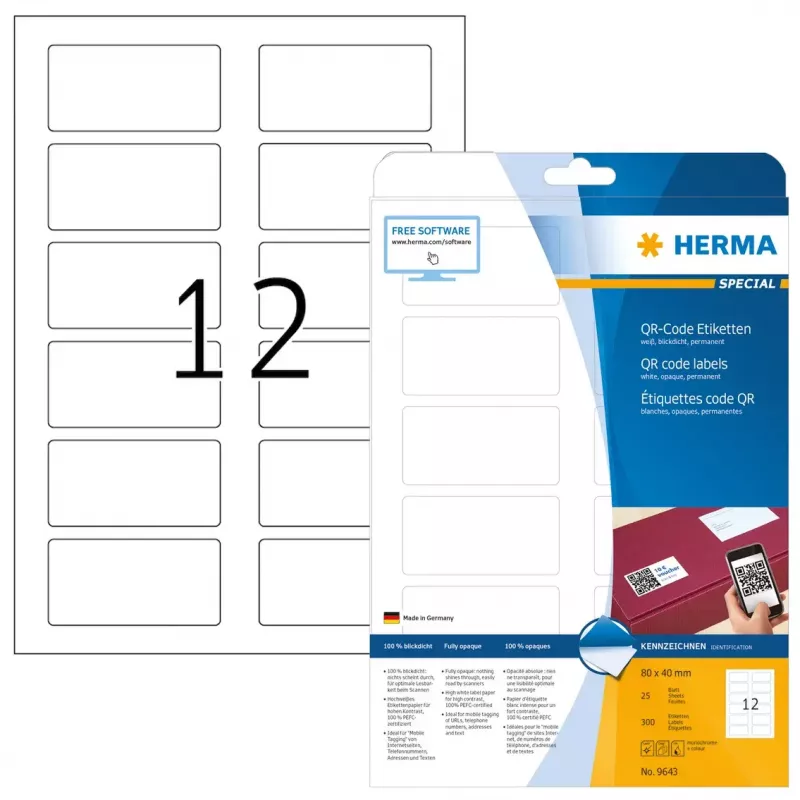 Lipnios spausdintuvo etiketės HERMA QR kodų etiketės 9643