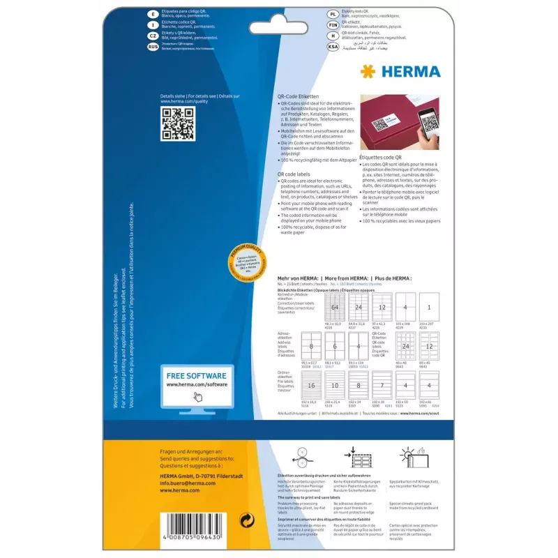 Lipnios spausdintuvo etiketės HERMA QR kodų etiketės 9643