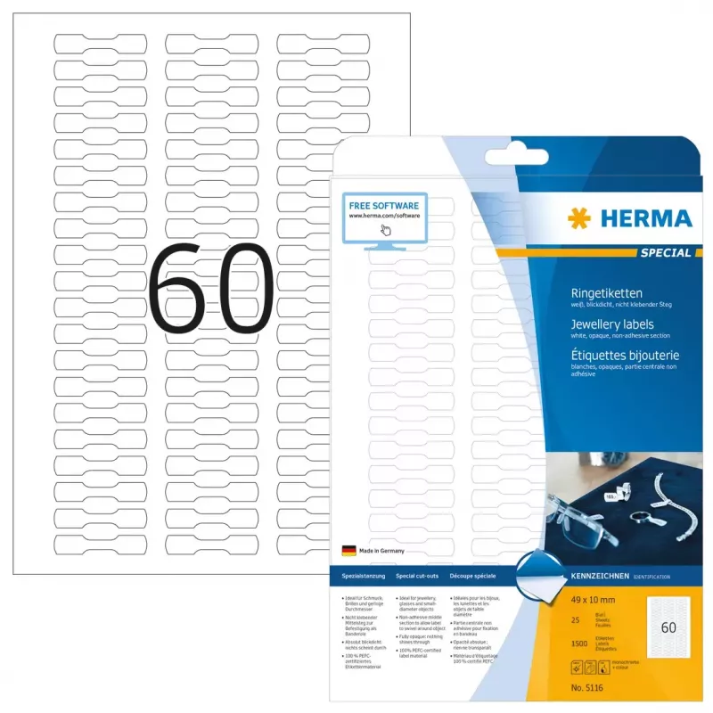 Lipni spausdintuvo etiketė HERMA 5116 A4 49x10 mm 1500 vnt.