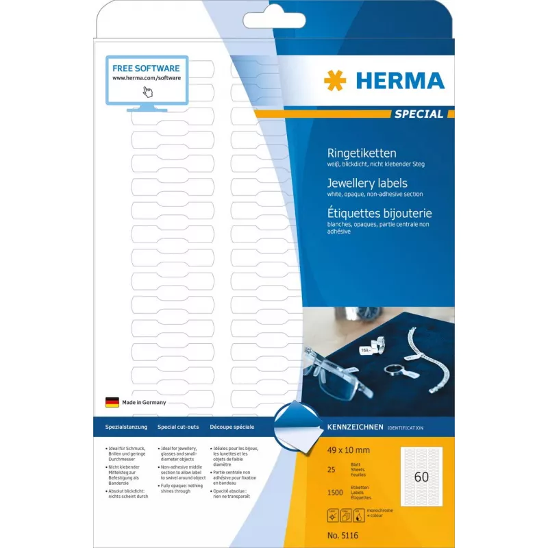 Lipni spausdintuvo etiketė HERMA 5116 A4 49x10 mm 1500 vnt.
