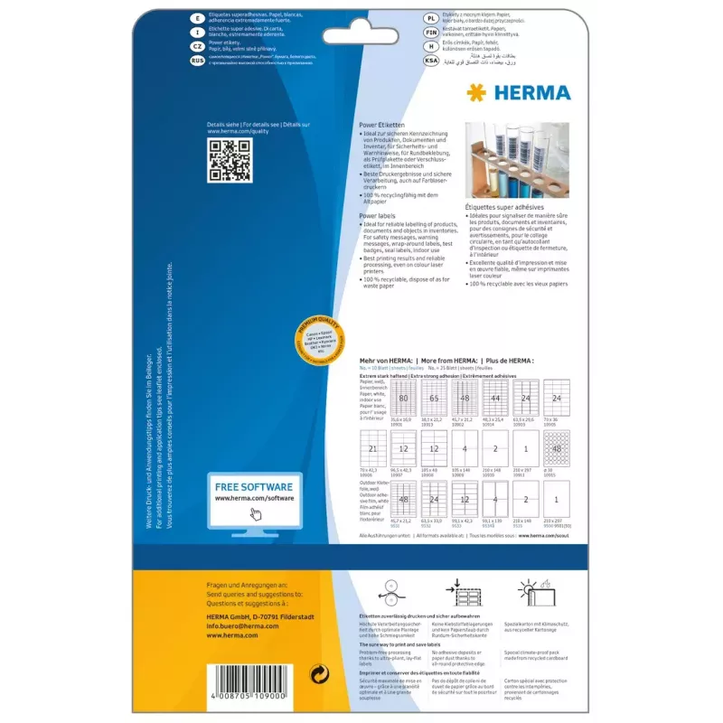 Lipnios spausdintuvo etiketės HERMA Labels A4 25,4x10 mm baltos itin stipriai prilimpančios popierinės matinės 4725 vnt.