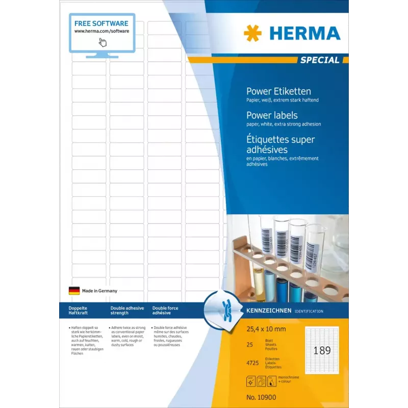 Lipnios spausdintuvo etiketės HERMA Labels A4 25,4x10 mm baltos itin stipriai prilimpančios popierinės matinės 4725 vnt.