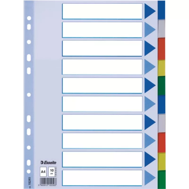 Esselte Divider PP A4 Blank tab index Multicolour 225x297mm