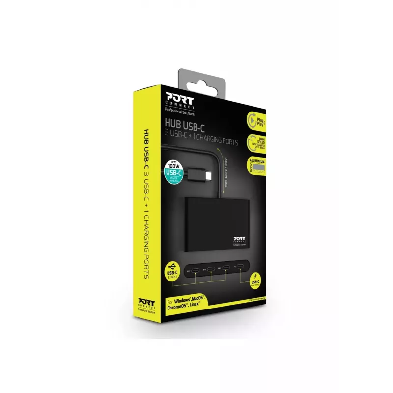 USB šakotuvas Port Designs 900147 USB Type-C 5000 Mbit/s Juoda