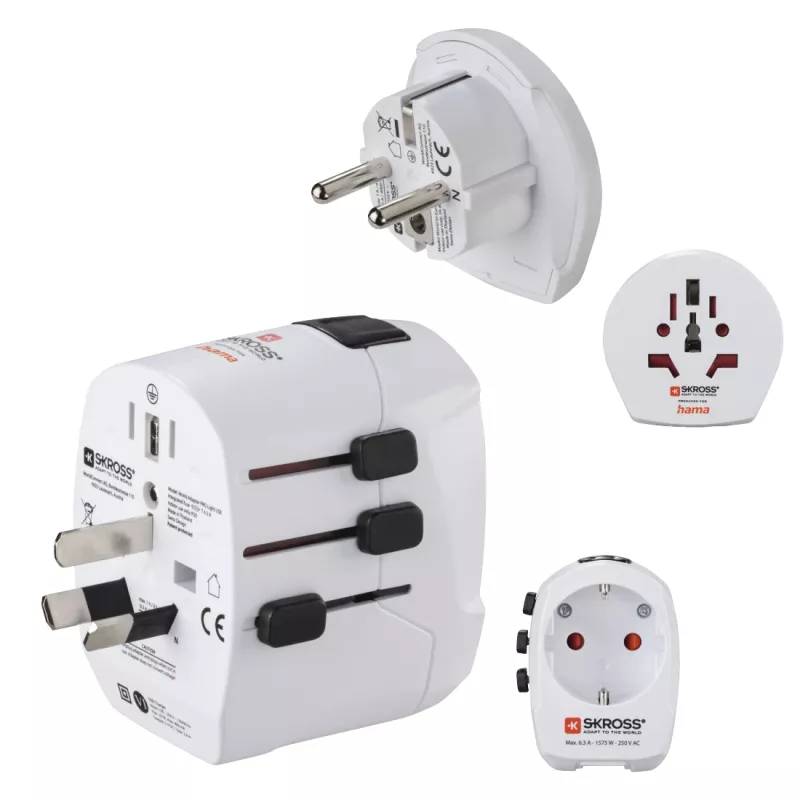 Hama World Travel Pro Light USB maitinimo adapteris universalus Baltas