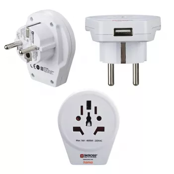 Hama World to Europe USB maitinimo kištuko adapteris, universalus, baltas