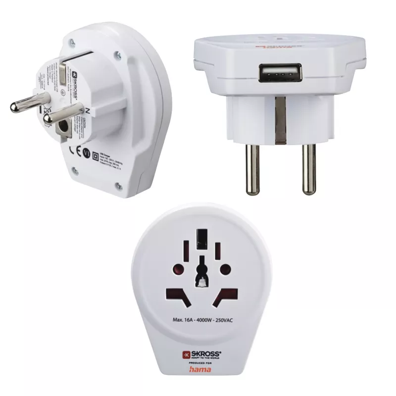 Hama World to Europe USB maitinimo kištuko adapteris, universalus, baltas