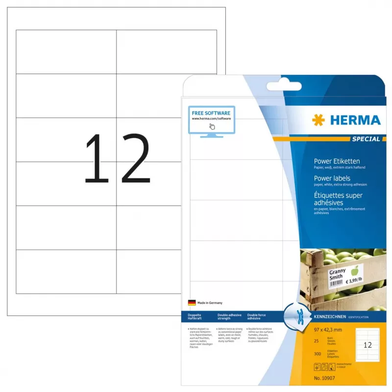 Etiketės A4 HERMA 10907 balta ypač stiprus sukibimas 300 vnt.