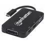 “Manhattan” USB-C dokas / šakotuvas, jungtys (x4): DisplayPort, DVI-I, HDMI arba VGA, pastaba: vienu metu galima naudoti tik vieną jungtį, išorinio maitinimo šaltinio nereikia, universalus visiems įrenginiams, kabelis 8 cm, juodas, trejų metų garantija
