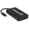 “Manhattan” USB-C dokas / šakotuvas, jungtys (x4): DisplayPort, DVI-I, HDMI arba VGA, pastaba: vienu metu galima naudoti tik vieną jungtį, išorinio maitinimo šaltinio nereikia, universalus visiems įrenginiams, kabelis 8 cm, juodas, trejų metų garantija