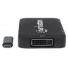 “Manhattan” USB-C dokas / šakotuvas, jungtys (x4): DisplayPort, DVI-I, HDMI arba VGA, pastaba: vienu metu galima naudoti tik vieną jungtį, išorinio maitinimo šaltinio nereikia, universalus visiems įrenginiams, kabelis 8 cm, juodas, trejų metų garantija