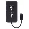 “Manhattan” USB-C dokas / šakotuvas, jungtys (x4): DisplayPort, DVI-I, HDMI arba VGA, pastaba: vienu metu galima naudoti tik vieną jungtį, išorinio maitinimo šaltinio nereikia, universalus visiems įrenginiams, kabelis 8 cm, juodas, trejų metų garantija