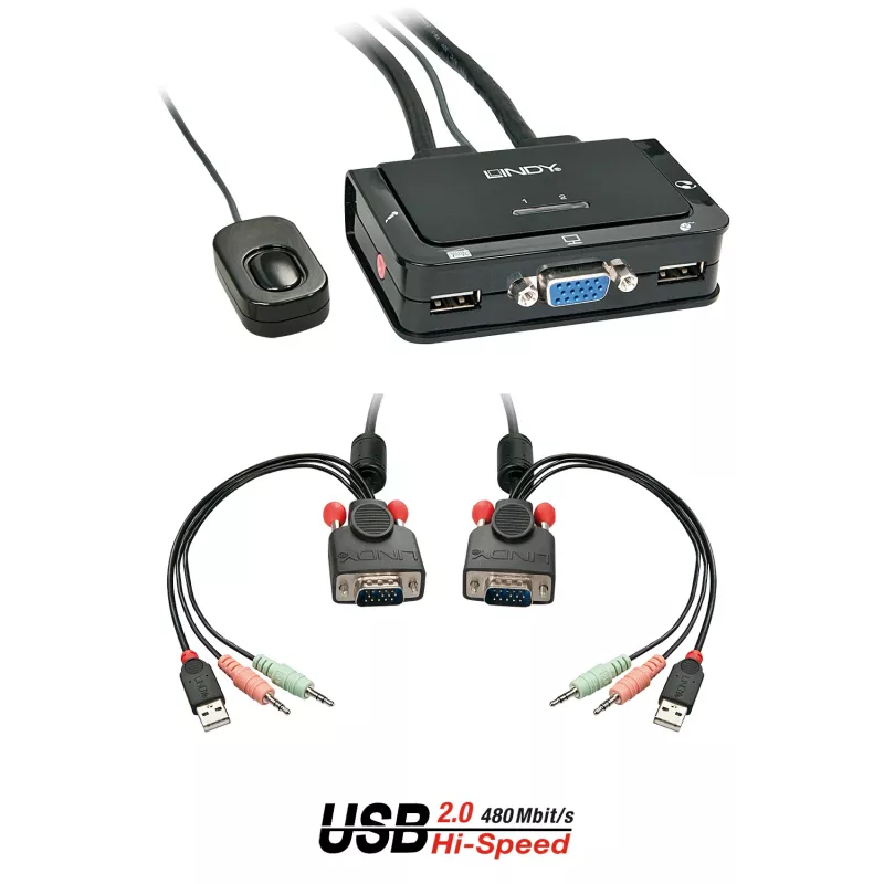 Lindy 2 prievadų VGA, USB 2.0 ir garso kabelio KVM komutatorius