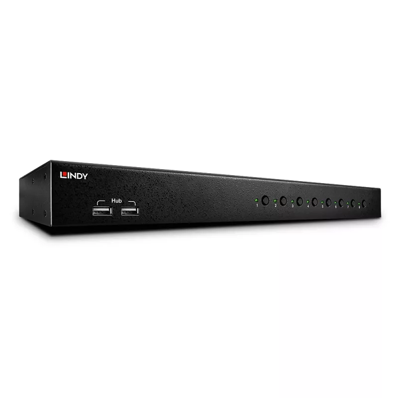 Lindy 8 prievadų DVI-I Single Link, USB 2.0 ir garso KVM jungiklis Pro