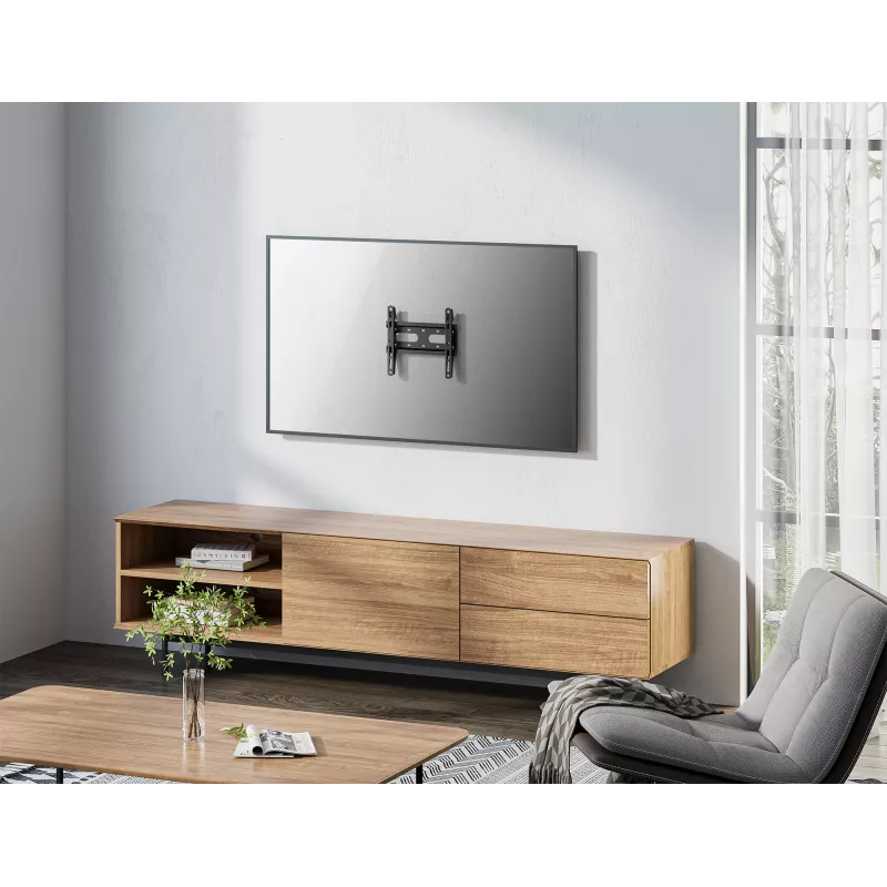 Manhattan sieninis laikiklis televizoriams ir monitoriams (fiksuotas, itin plonas), Ekranams nuo 23 iki 42 colių, VESA suderinamumas: visi tarp 75x75 mm ir 200x200 mm – patikrinkite keturių montavimo angų matmenis ekrano gale, kad užtikrintumėte tinkamumą, Maks. 45 kg, Juoda, Kronšteinas