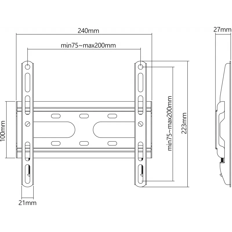 Manhattan sieninis laikiklis televizoriams ir monitoriams (fiksuotas, itin plonas), Ekranams nuo 23 iki 42 colių, VESA suderinamumas: visi tarp 75x75 mm ir 200x200 mm – patikrinkite keturių montavimo angų matmenis ekrano gale, kad užtikrintumėte tinkamumą, Maks. 45 kg, Juoda, Kronšteinas
