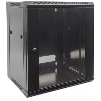 Intellinet 19 colių tinklo spinta - montavimas ant sienos (standartinė), 12U, 600 mm gylio, juoda, plokščia pakuotė, maks. 60 kg, tinka naudoti ant stalo ar grindų, naudojamas gylis 410 mm, metalinės ir stiklinės durys, galinė panelė, nuimami šonai, dalys montavimui ant sienos (pvz., varžtai, kaiščiai) nepridedamos