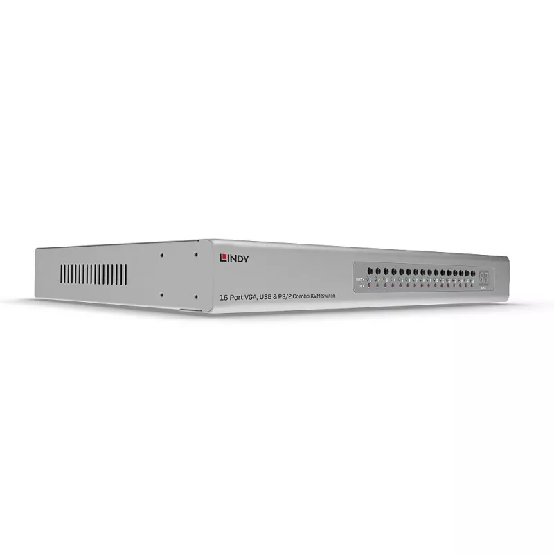 Lindy 16 prievadų VGA ir USB kombinuotas KVM komutatorius, montavimas į stovą, sidabrinis
