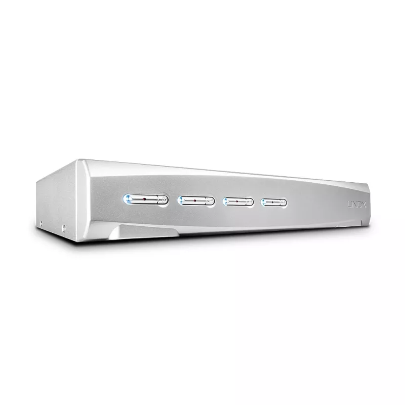 Lindy 4 portų DVI-I Single Link KVM jungiklis Pro, 2048 x 1536 pikselių, Full HD+, sidabrinis