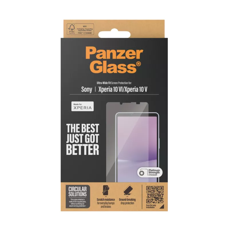 Ekrano apsauga PanzerGlass Sony Xperia 10 VI Ultra-Wide Fit, atspari įbrėžimams ir smūgiams