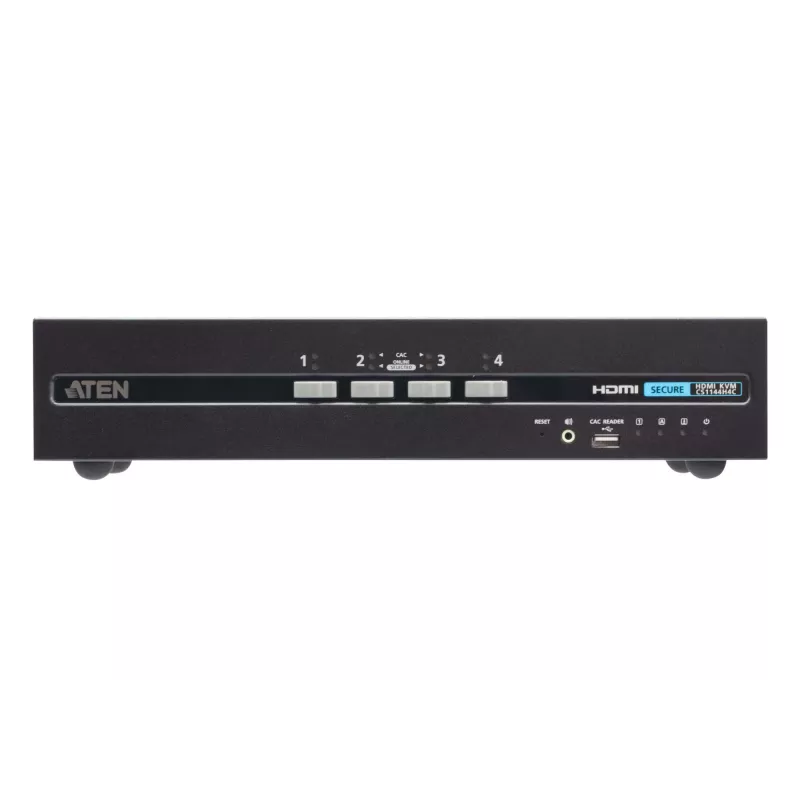 KVM jungiklis ATEN 4 prievadų USB HDMI dviejų ekranų saugus su CAC (4 kompiuteriai, 4K UHD 3840×2160)