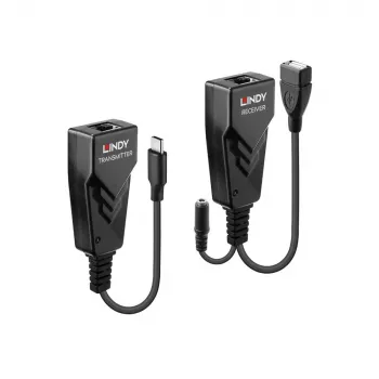 Lindy 100m USB 2.0 Type C Cat.6 prailgintuvas, tinklo siųstuvas ir imtuvas, 100 m, 480 Mbit/s, Cat5e, Cat6, CH317Q, CH9317, RTL8211E, juoda
