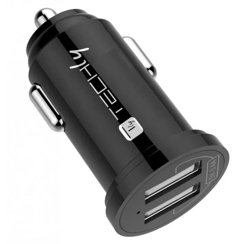 Techly Mini automobilinis kroviklis 2 USB-A prievadai 12 W / 2,4 A juodas, automobilinis, cigarečių žiebtuvėlio lizdas, 2,4 A, juodas