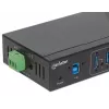 Manhattan USB-A 7 prievadų pramoninis šakotuvas, 7x USB-A prievadai, 5 Gbps (USB 3.2 Gen1, dar vadinamas USB 3.0), 20 kV ESD apsauga, kintamosios srovės, magistralės ir gnybtų bloko maitinimo parinktys, DIN bėgelis, tvirtinamas prie sienos, metalinis korpusas, varžtų užrakto saugumas