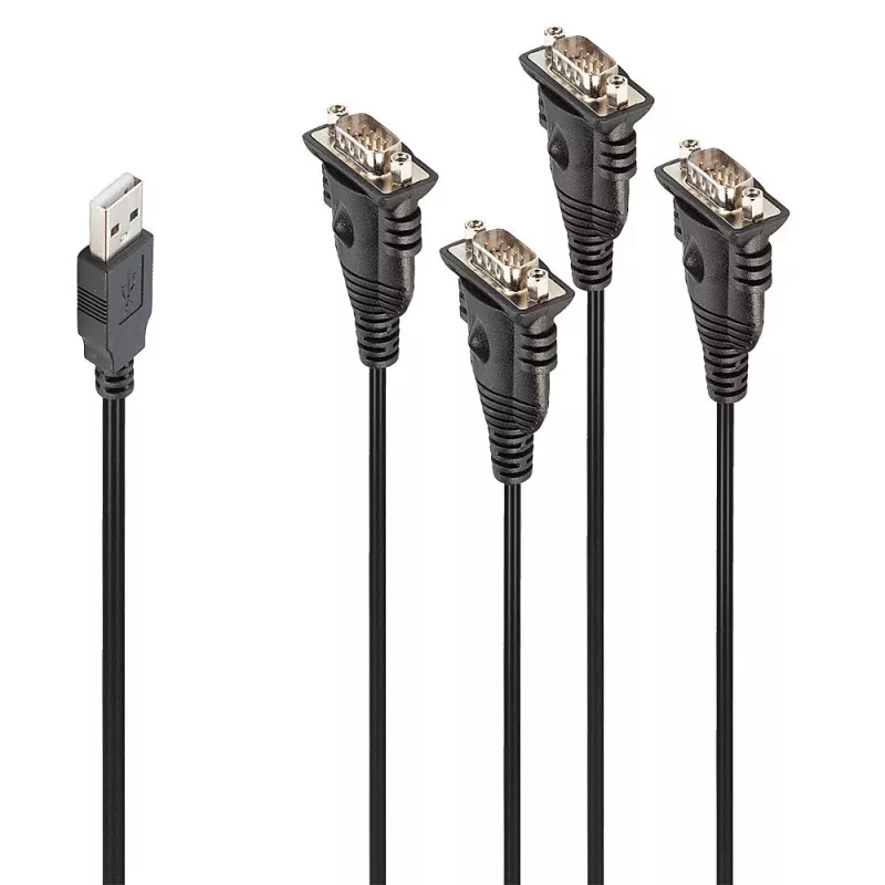 “Lindy” USB į 4 prievadų nuosekliosios sąsajos keitiklis, juodas, 0,94 m, USB tipo A, DB-9, kištukas, kištukas