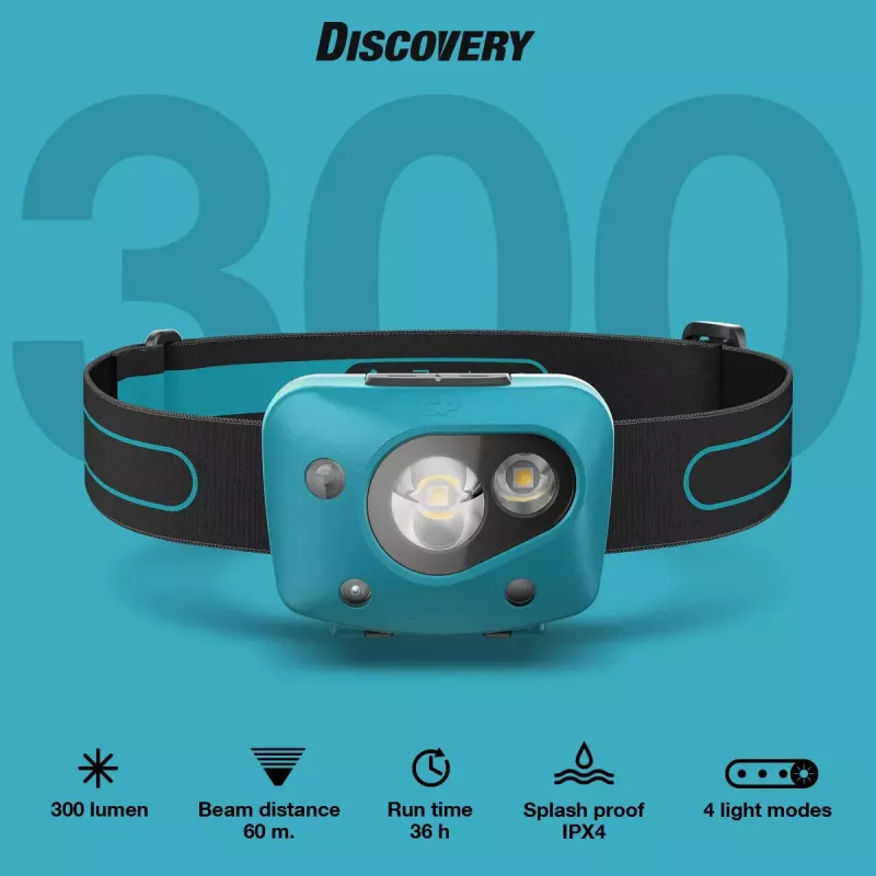 Ant galvos tvirtinamas žibintuvėlis GP Lighting Discovery Teal LED 300 lm IPX4