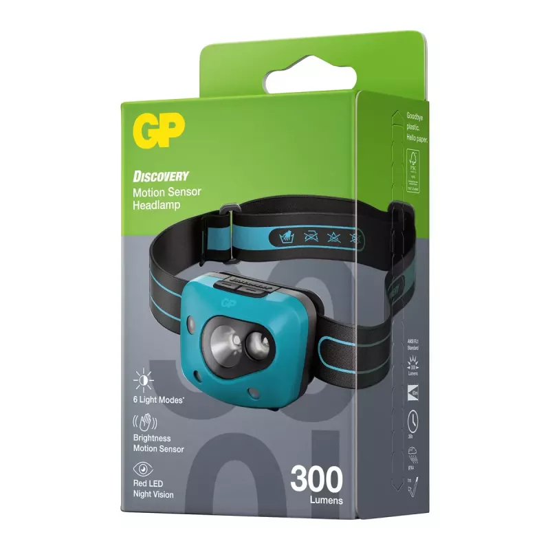 Ant galvos tvirtinamas žibintuvėlis GP Lighting Discovery Teal LED 300 lm IPX4