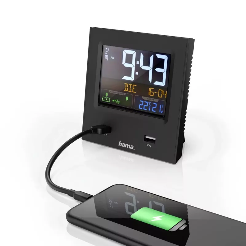 Hama Dual-USB skaitmeninis žadintuvas, juodas