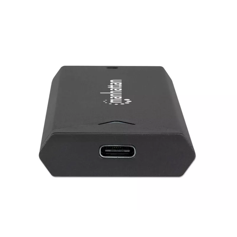 Manhattan M.2 NVMe SSD korpusas, USB-C patelė jungtis, 10 Gbps (USB 3.2 Gen2, dar žinomas kaip USB 3.1), palaiko UASP, SuperSpeed+ USB, aliuminis, juodas, trejų metų garantija