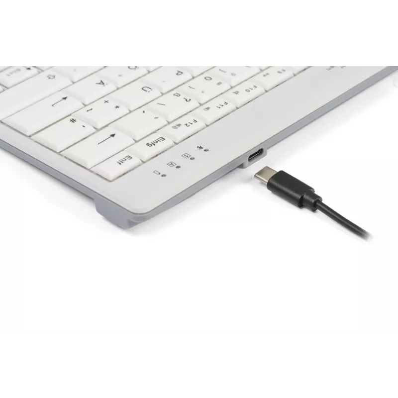 BakkerElkhuizen UltraBoard 950 V2 Wireless UK Qwerty, Tenkeyless (80–87 %), laidinė ir belaidė, USB + Bluetooth, žirklinis klavišų mechanizmas, QWERTY, tamsiai pilka, šviesiai pilka