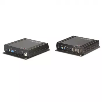 Lindy 140m Cat.6 DVI-D, USB, garso ir RS-232 KVM ilgintuvas, siųstuvas ir imtuvas, laidinis, 140 m, Cat6, 60 Hz, juodas