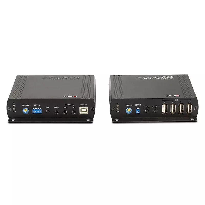 Lindy 140m Cat.6 DVI-D, USB, garso ir RS-232 KVM ilgintuvas, siųstuvas ir imtuvas, laidinis, 140 m, Cat6, 60 Hz, juodas