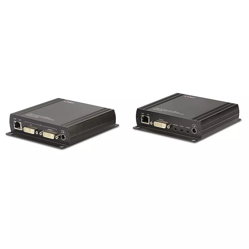 Lindy 140m Cat.6 DVI-D, USB, garso ir RS-232 KVM ilgintuvas, siųstuvas ir imtuvas, laidinis, 140 m, Cat6, 60 Hz, juodas