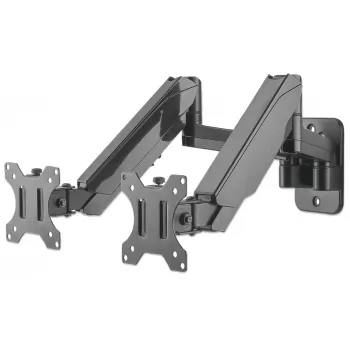 Manhattan Dual Wall Mount televizoriams ir monitoriams (viso judesio dujinė spyruoklė), Ekranams nuo 17 iki 32 colių, VESA suderinamumas: 75x75 mm ir 100x100 mm – patikrinkite keturių tvirtinimo angų matmenis ekrano gale, kad įsitikintumėte, jog tinka, Maks. 8 kg kiekvienam, Juoda, Laikiklis